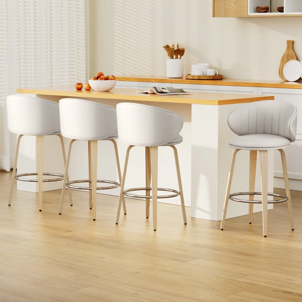 Artiss 4X Bar Stools Dining Chairs Contoured Leather Wood Stool - Image 7