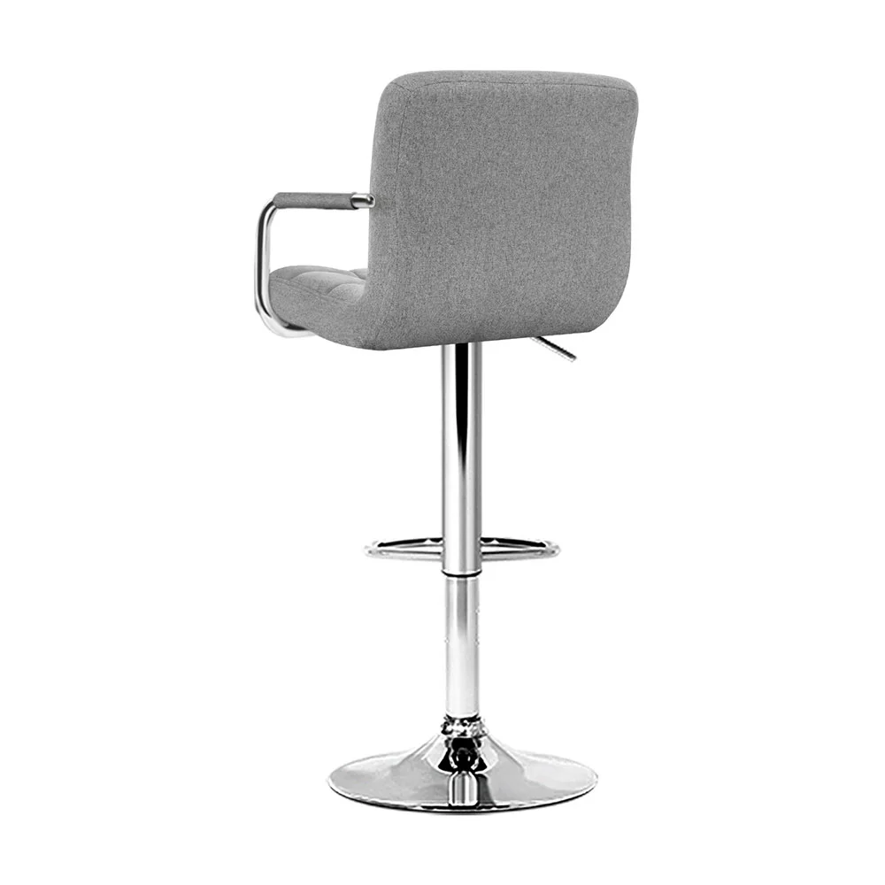Artiss 4x Bar Stools Fabric Gas Lift w/Armrest Grey - Image 4