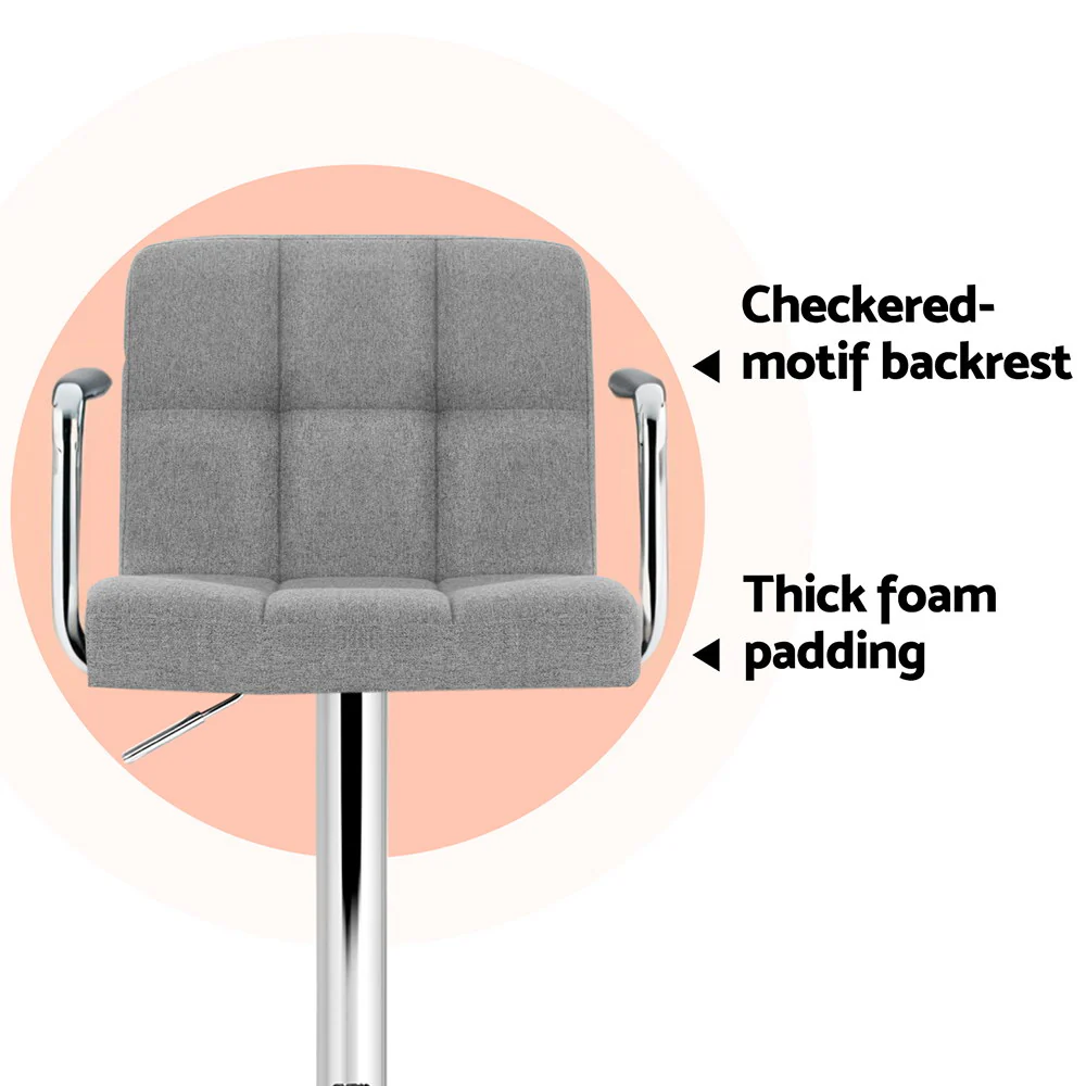 Artiss 4x Bar Stools Fabric Gas Lift w/Armrest Grey - Image 6
