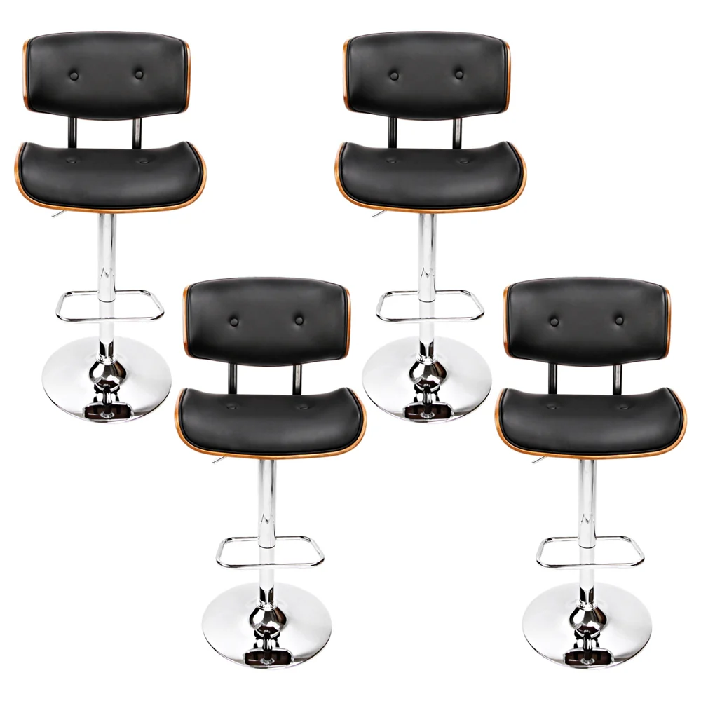 Artiss 4x Bar Stools Gas Lift Leather Black - Image 4