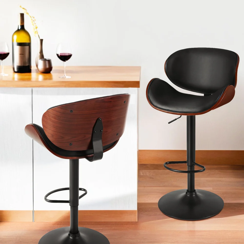 Artiss 4x Bar Stools Gas Lift Leather Padded Black - Image 2