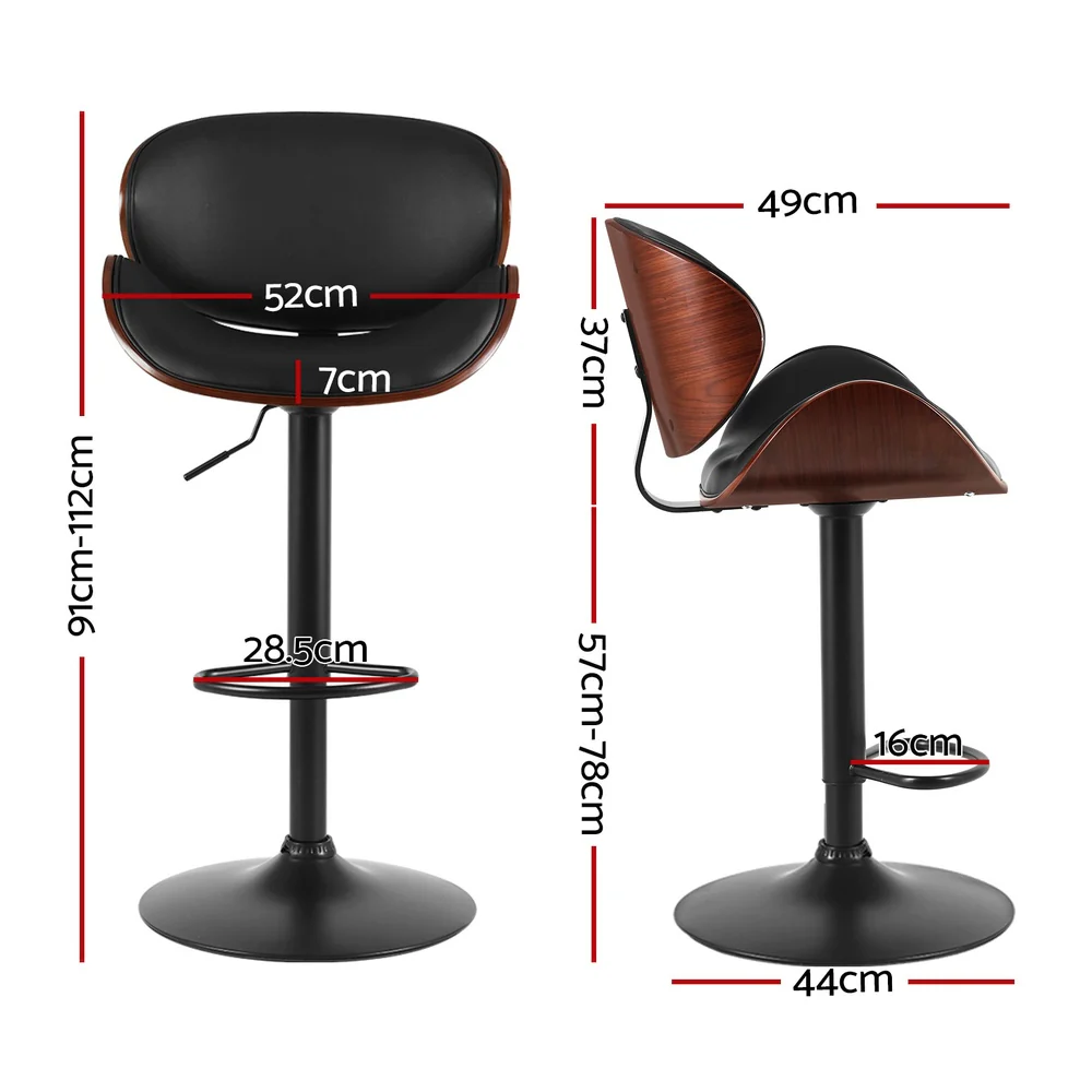 Artiss 4x Bar Stools Gas Lift Leather Padded Black - Image 3