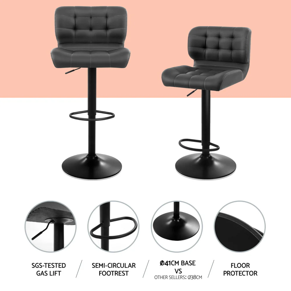 Artiss 4x Bar Stools Gas Lift Leather Padded Grey - Image 5