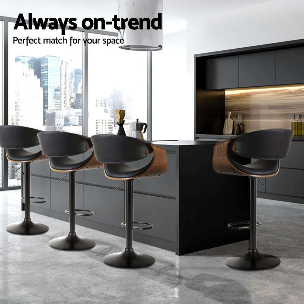 Artiss 4x Bar Stools Gas Lift Leather w/Armrest - Image 6