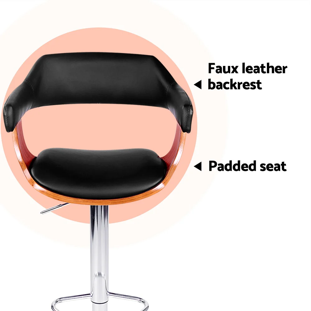 Artiss 4x Bar Stools Gas Lift Leather w/Armrest Black - Image 4