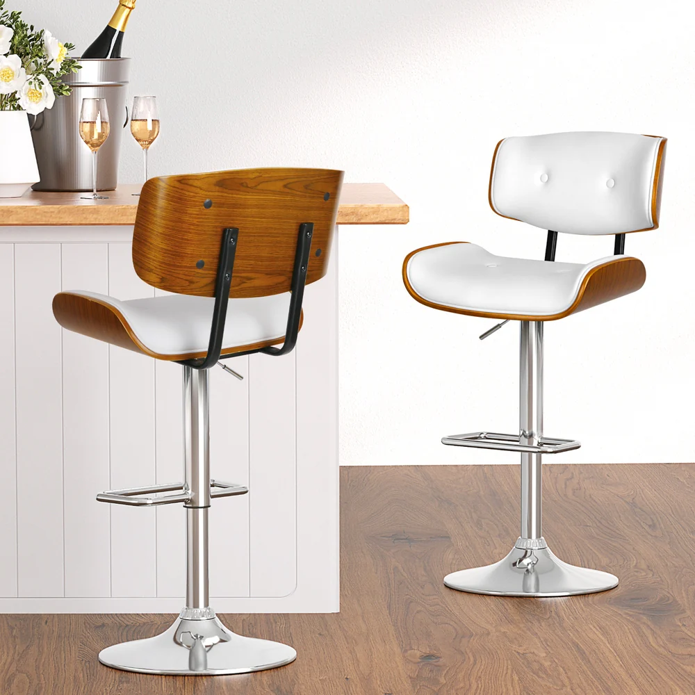 Artiss 4x Bar Stools Gas Lift Leather White - Image 2