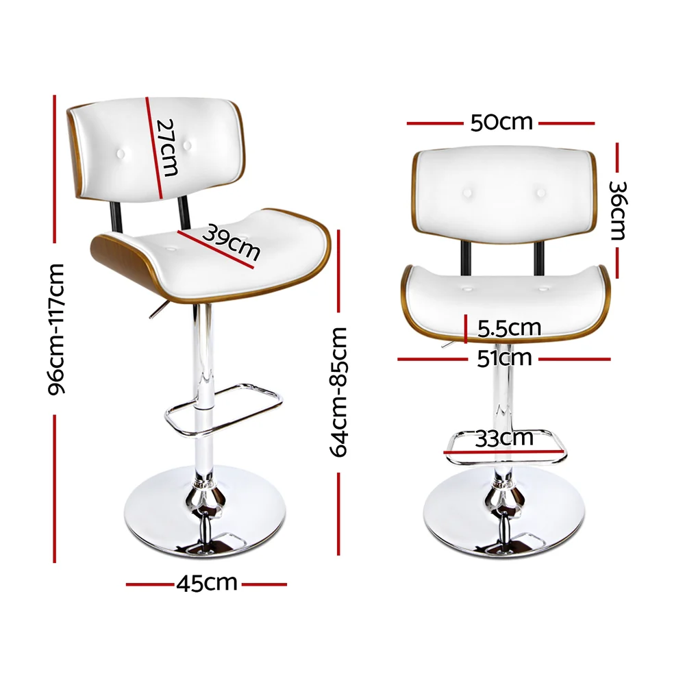 Artiss 4x Bar Stools Gas Lift Leather White - Image 3
