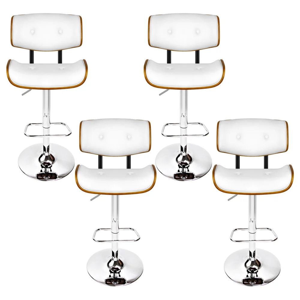 Artiss 4x Bar Stools Gas Lift Leather White - Image 4