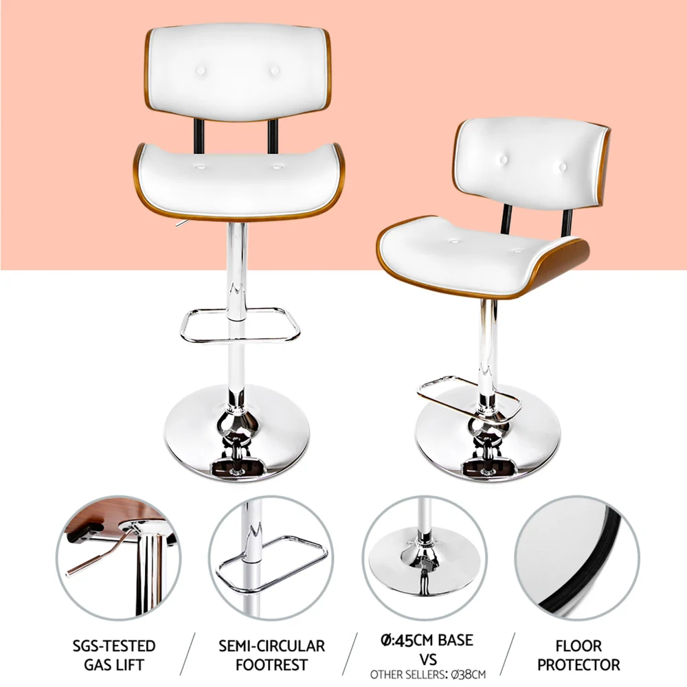 Artiss 4x Bar Stools Gas Lift Leather White - Image 6
