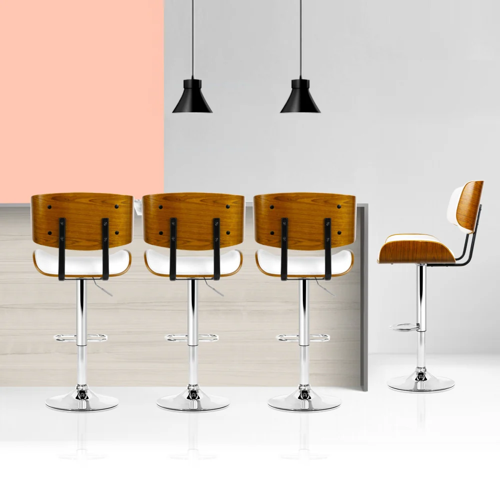 Artiss 4x Bar Stools Gas Lift Leather White - Image 7