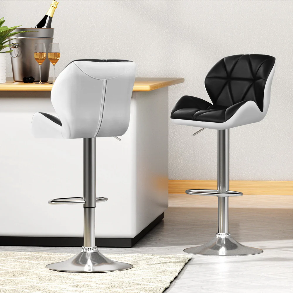 Artiss 4x Bar Stools Gas Lift Padded Leather Black & White - Image 2