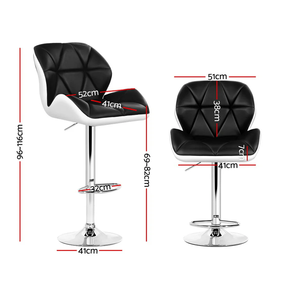 Artiss 4x Bar Stools Gas Lift Padded Leather Black & White - Image 3