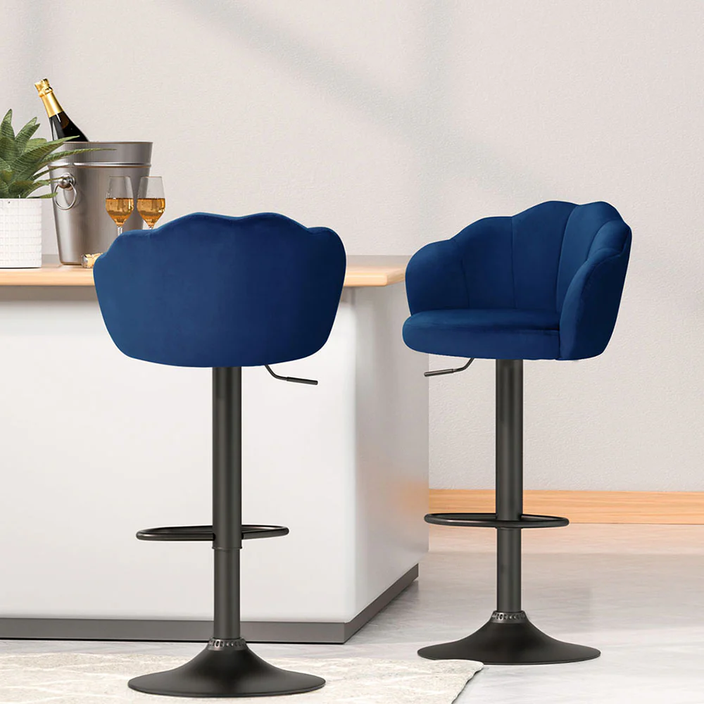 Artiss 4x Bar Stools Gas Lift Velvet Blue - Image 2