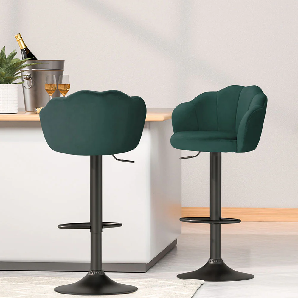 Artiss 4x Bar Stools Gas Lift Velvet Green - Image 2
