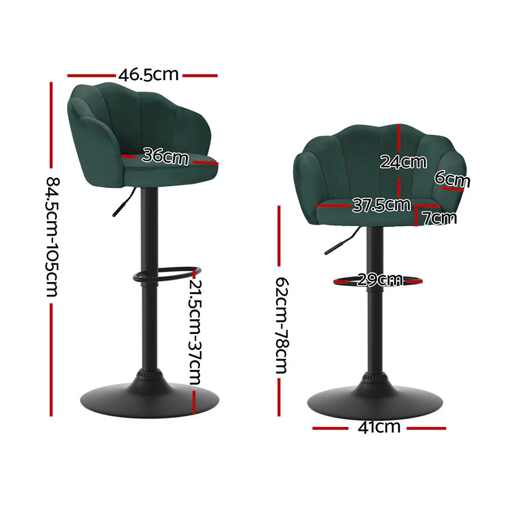 Artiss 4x Bar Stools Gas Lift Velvet Green - Image 3