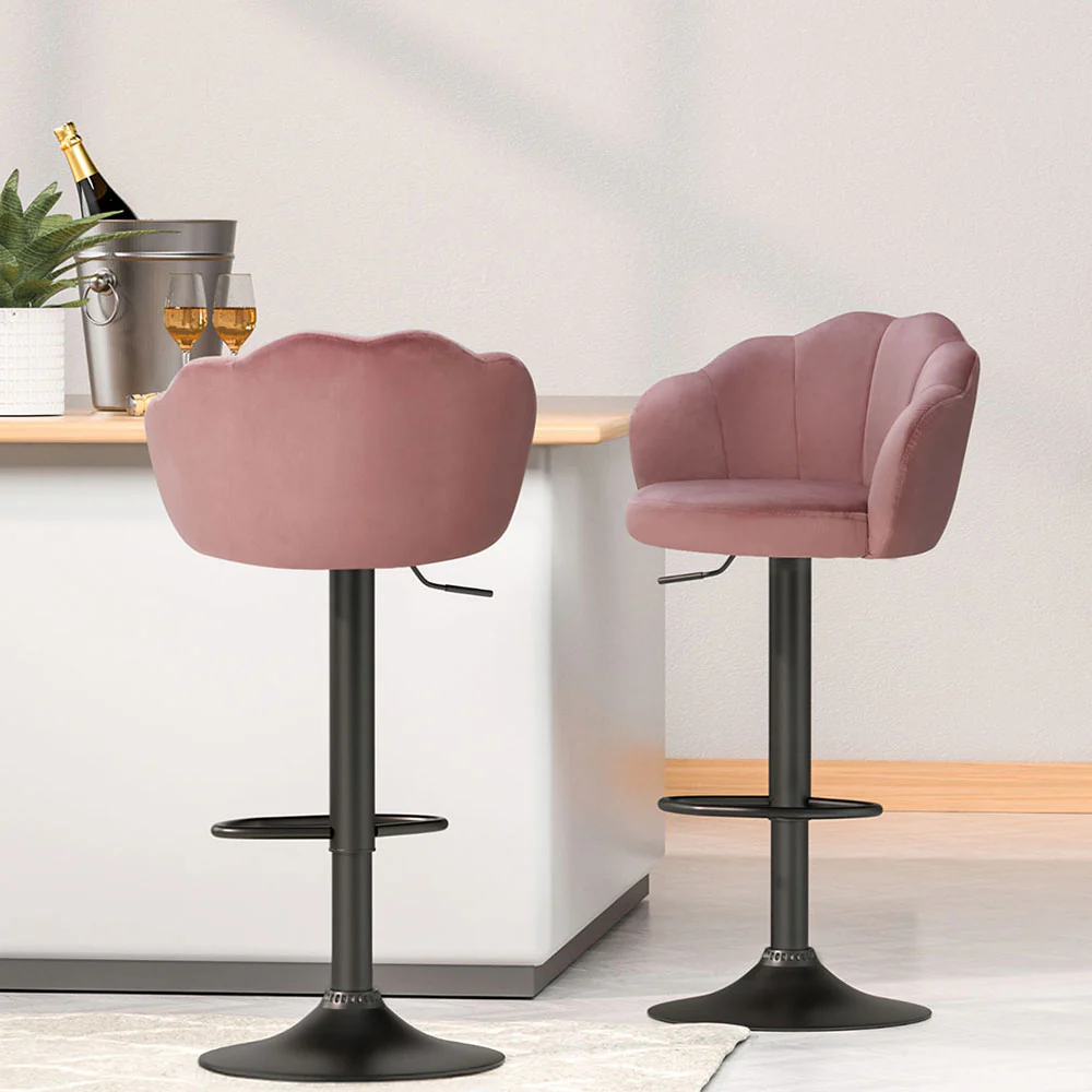 Artiss 4x Bar Stools Gas Lift Velvet Pink - Image 2