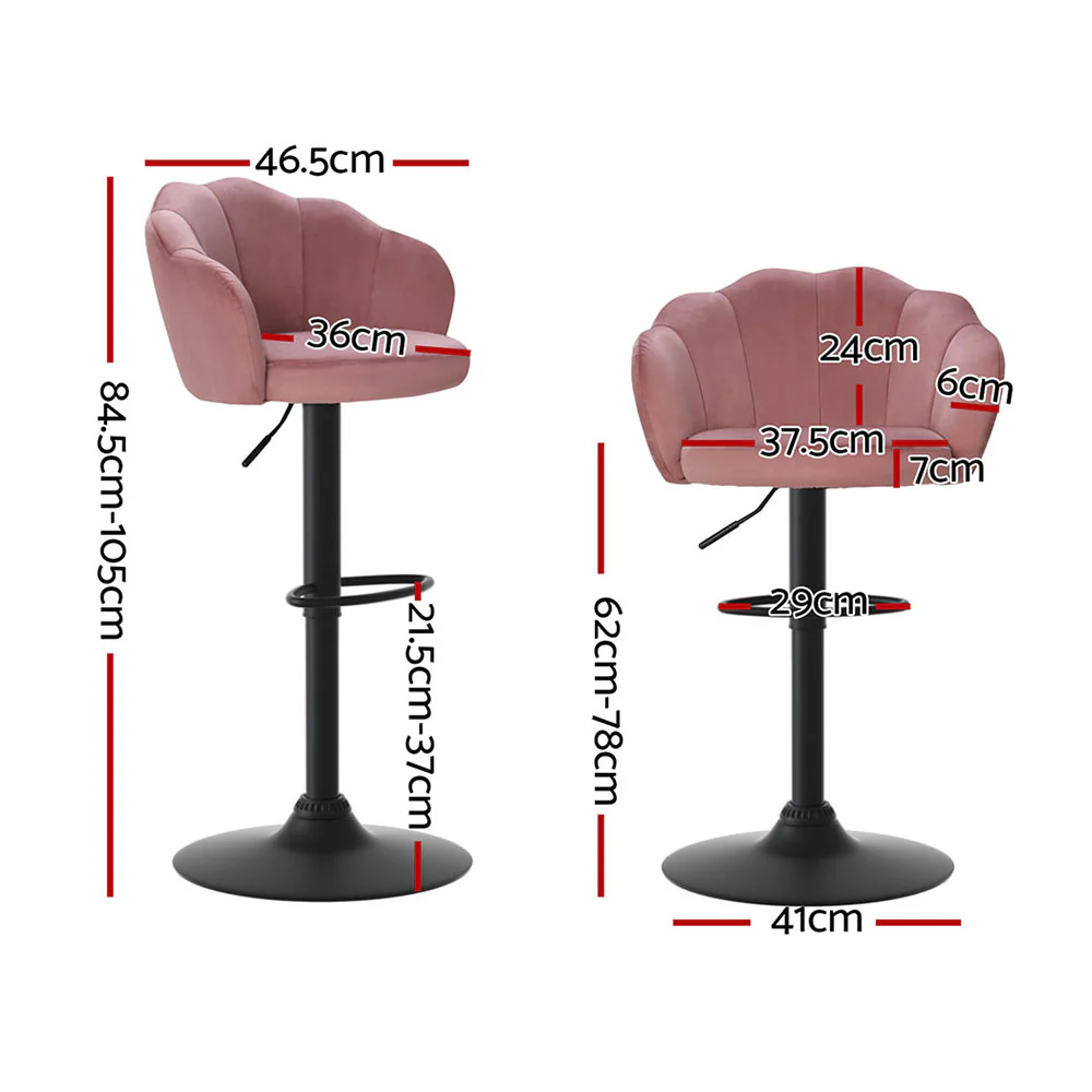 Artiss 4x Bar Stools Gas Lift Velvet Pink - Image 3