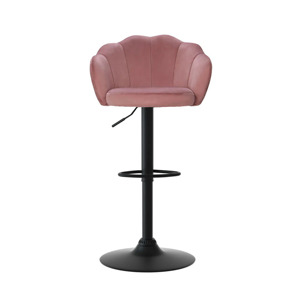 Artiss 4x Bar Stools Gas Lift Velvet Pink - Image 4