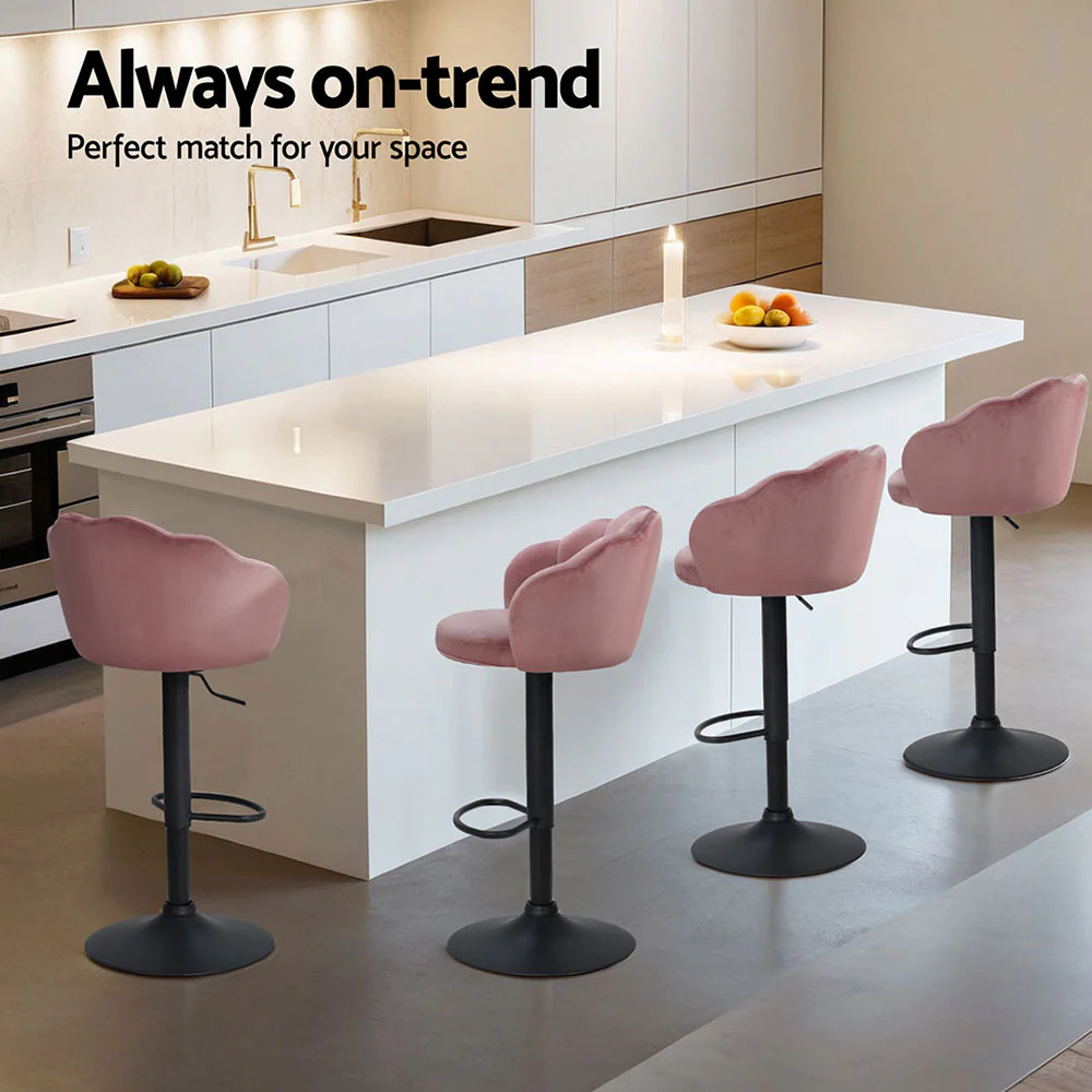 Artiss 4x Bar Stools Gas Lift Velvet Pink - Image 5
