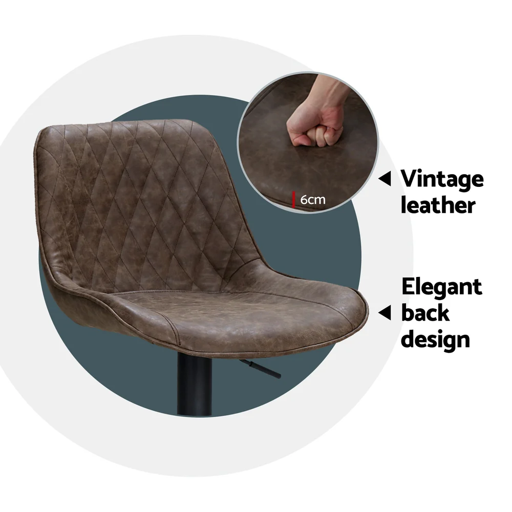 Artiss 4x Bar Stools Gas Lift Vintage Leather Brown - Image 6