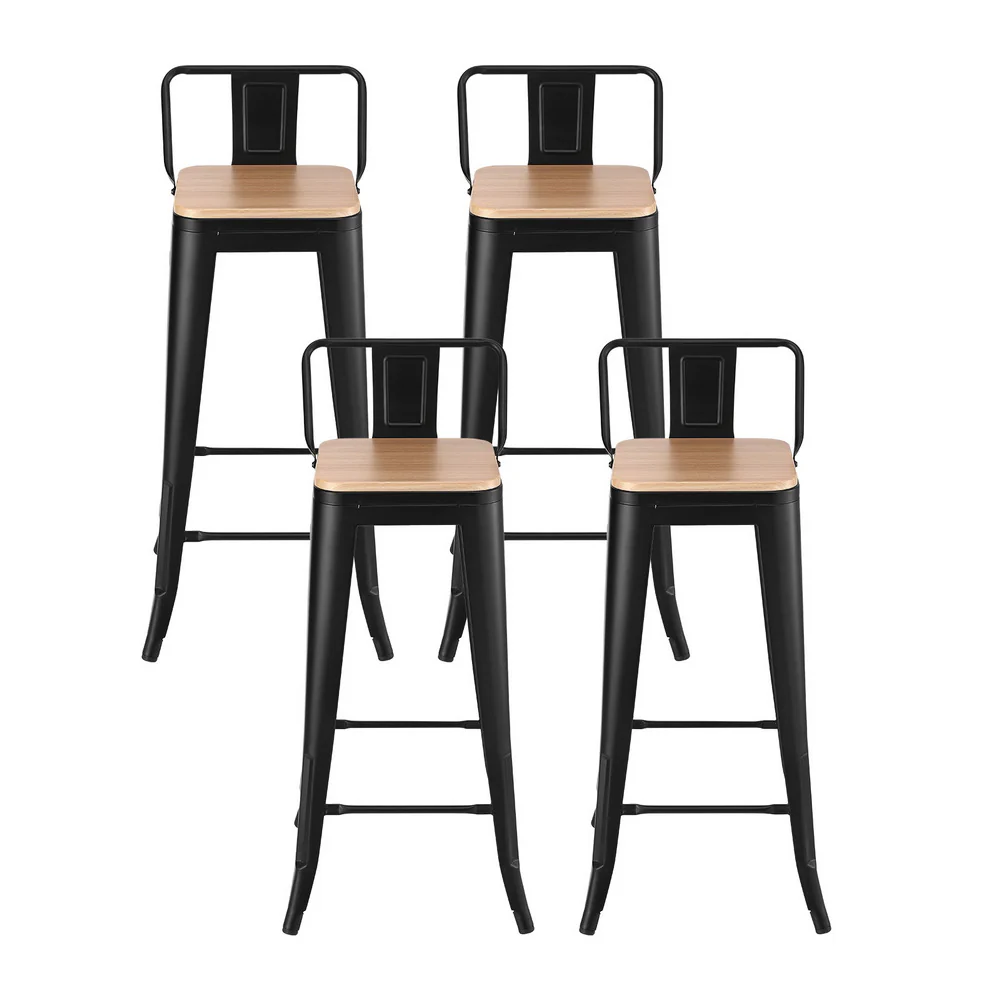Artiss 4x Bar Stools Kitchen Counter High Chair Dining Stackable Metal Black - Image 3