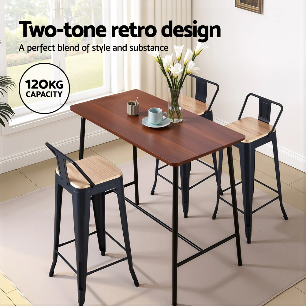 Artiss 4x Bar Stools Kitchen Counter High Chair Dining Stackable Metal Black - Image 4
