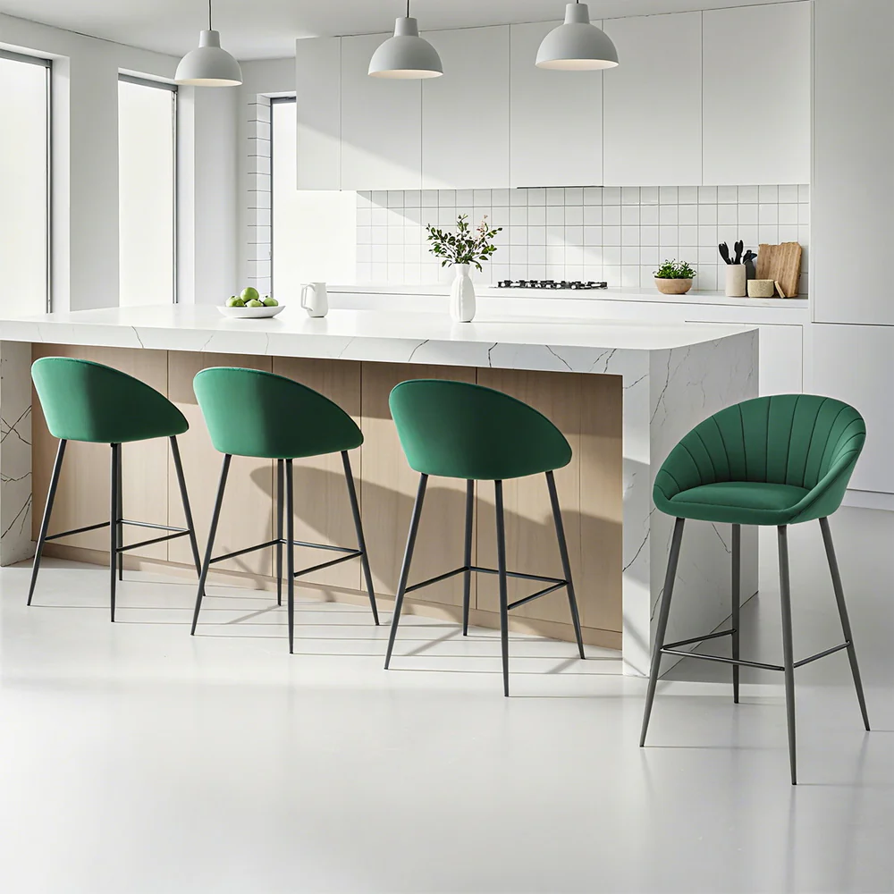 Artiss 4x Bar Stools Kitchen Dining Chair Counter Stool Tub Velvet Metal Green - Image 7