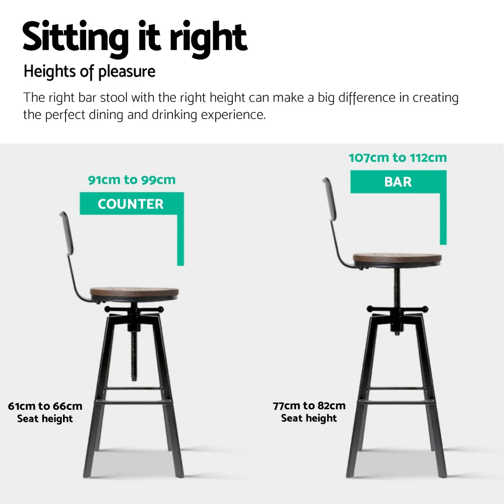 Artiss 4x Bar Stools Kitchen Dining Chairs Adjustable Wood Stool w/Backrest - Image 6
