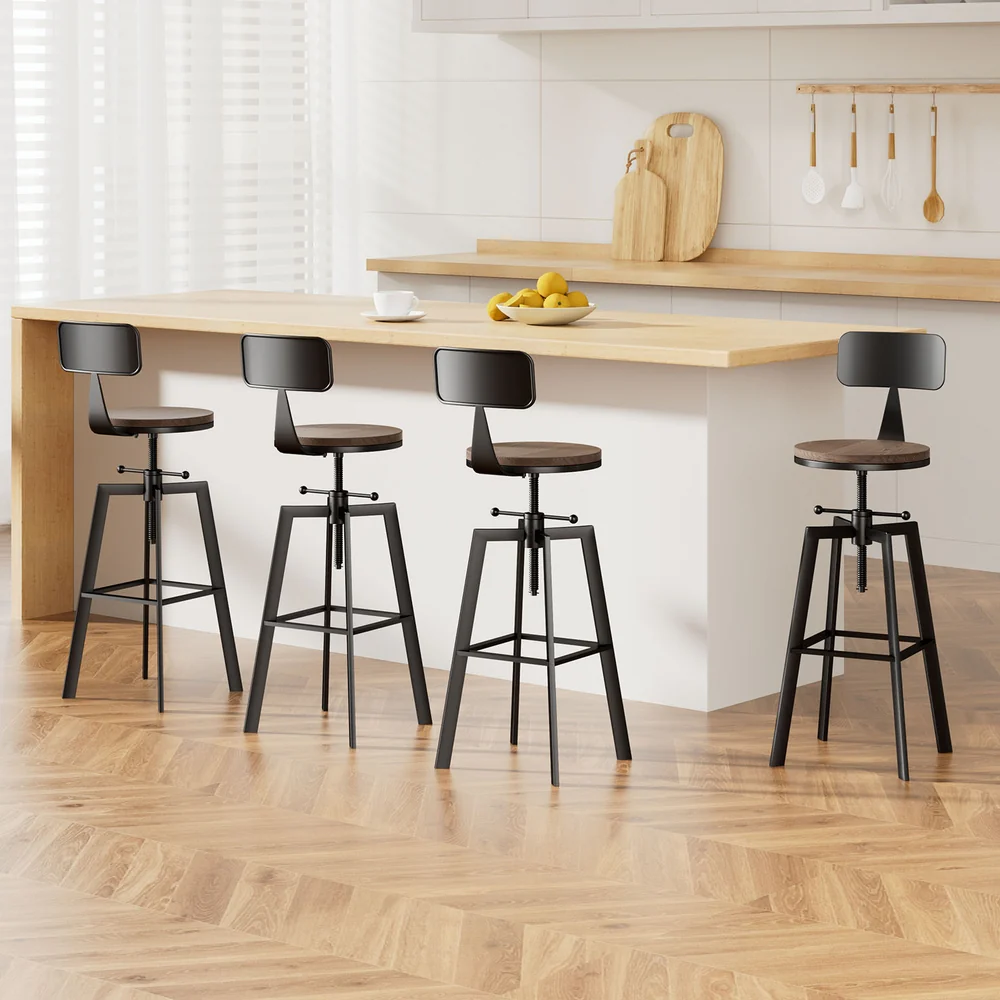 Artiss 4x Bar Stools Kitchen Dining Chairs Adjustable Wood Stool w/Backrest - Image 7