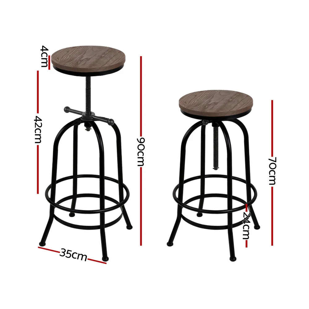 Artiss 4x Bar Stools Kitchen Dining Chairs Adjustable Wooden Vintage Stool - Image 2