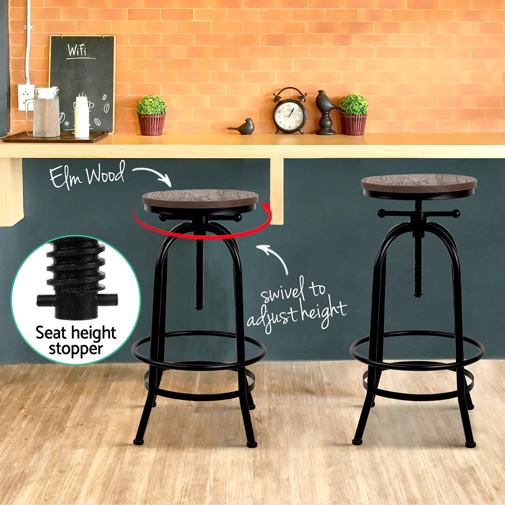 Artiss 4x Bar Stools Kitchen Dining Chairs Adjustable Wooden Vintage Stool - Image 5