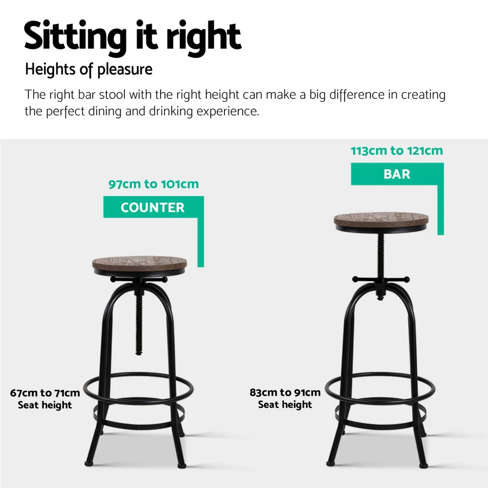 Artiss 4x Bar Stools Kitchen Dining Chairs Adjustable Wooden Vintage Stool - Image 6