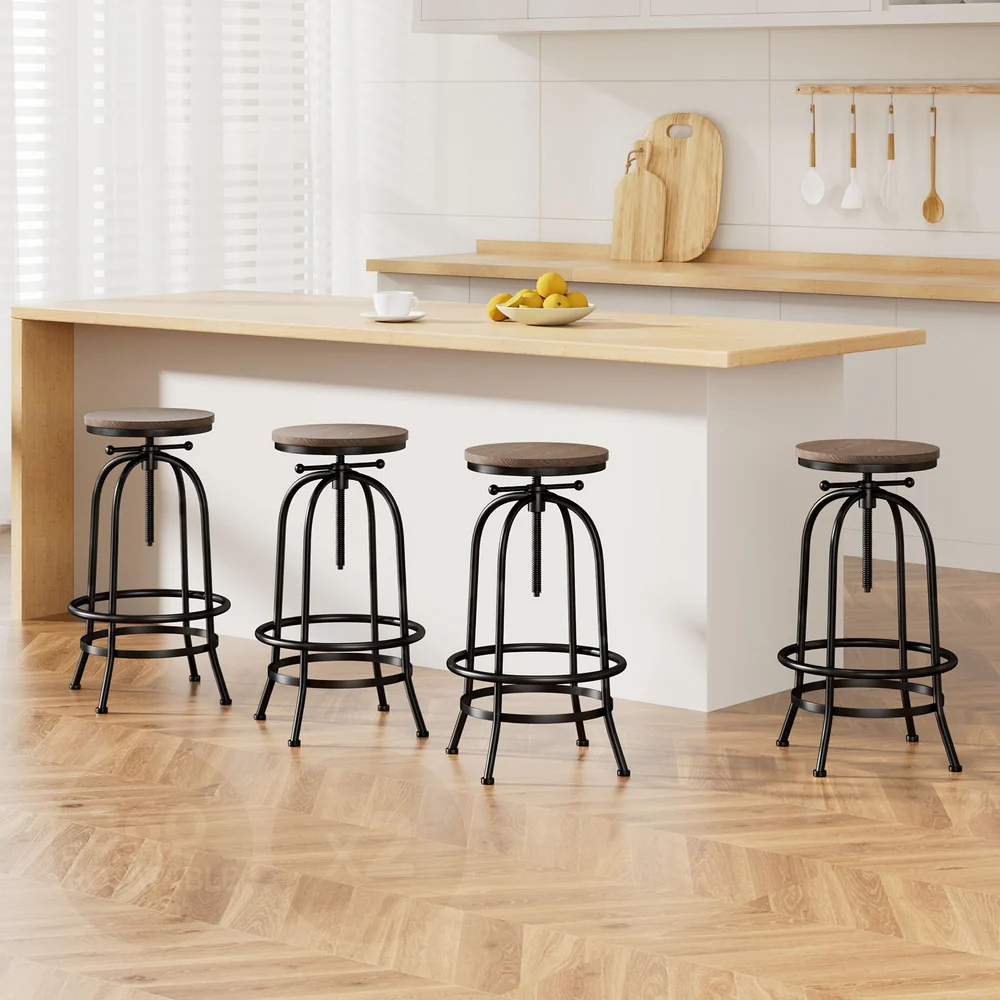 Artiss 4x Bar Stools Kitchen Dining Chairs Adjustable Wooden Vintage Stool - Image 7