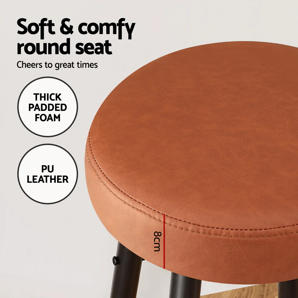 Artiss 4x Bar Stools Kitchen Dining Chairs Counter Round PU leather Lane Brown - Image 5