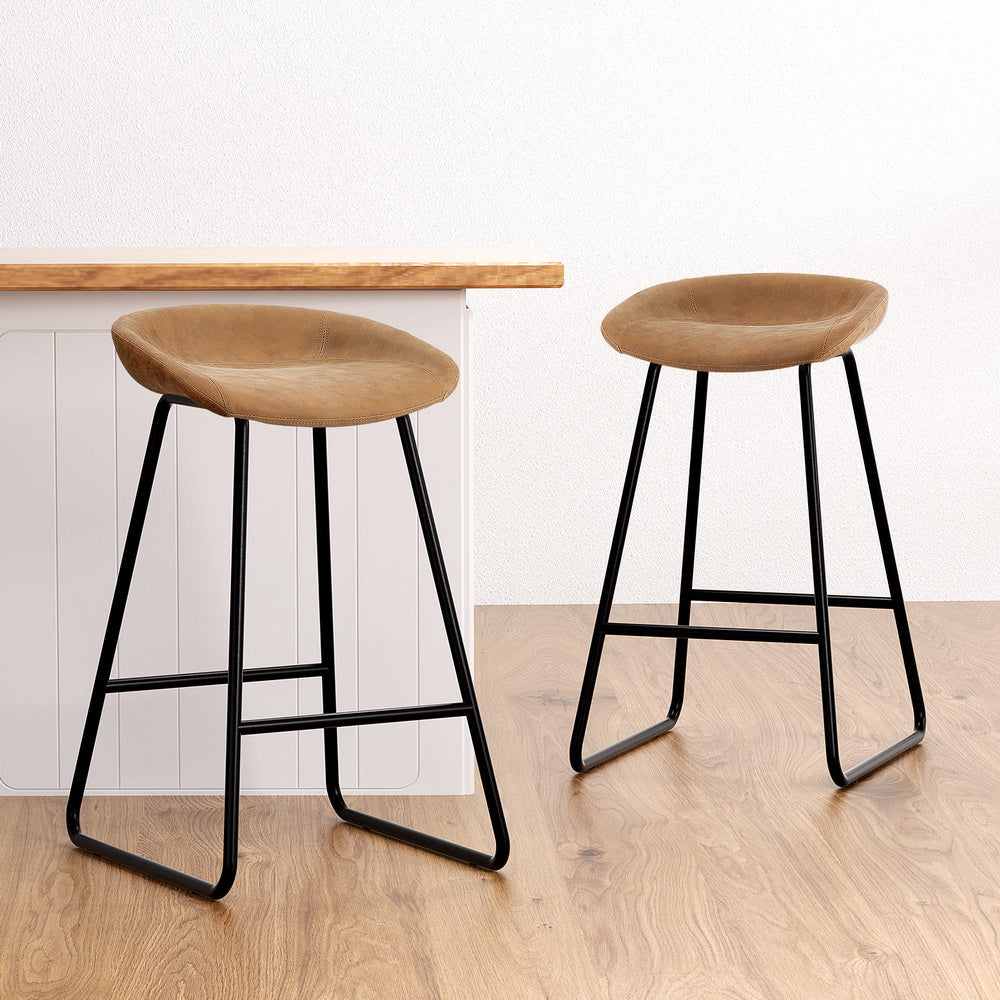 Artiss 4x Bar Stools Kitchen Dining Chairs Counter Stool PU Leather Metal Brown - Image 2