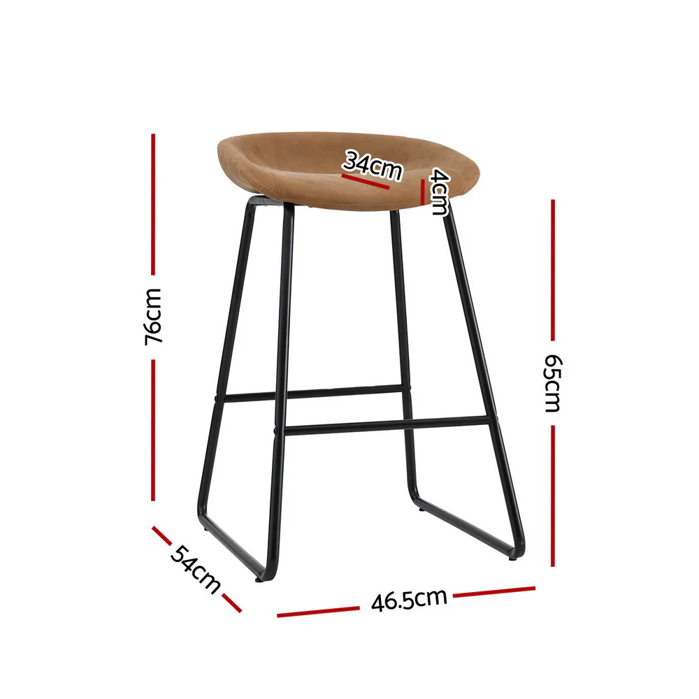 Artiss 4x Bar Stools Kitchen Dining Chairs Counter Stool PU Leather Metal Brown - Image 3