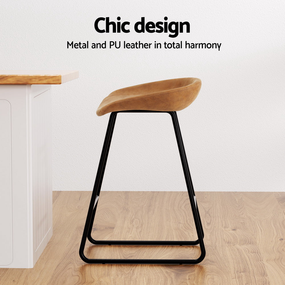 Artiss 4x Bar Stools Kitchen Dining Chairs Counter Stool PU Leather Metal Brown - Image 5