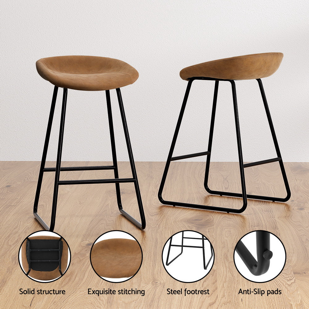 Artiss 4x Bar Stools Kitchen Dining Chairs Counter Stool PU Leather Metal Brown - Image 6