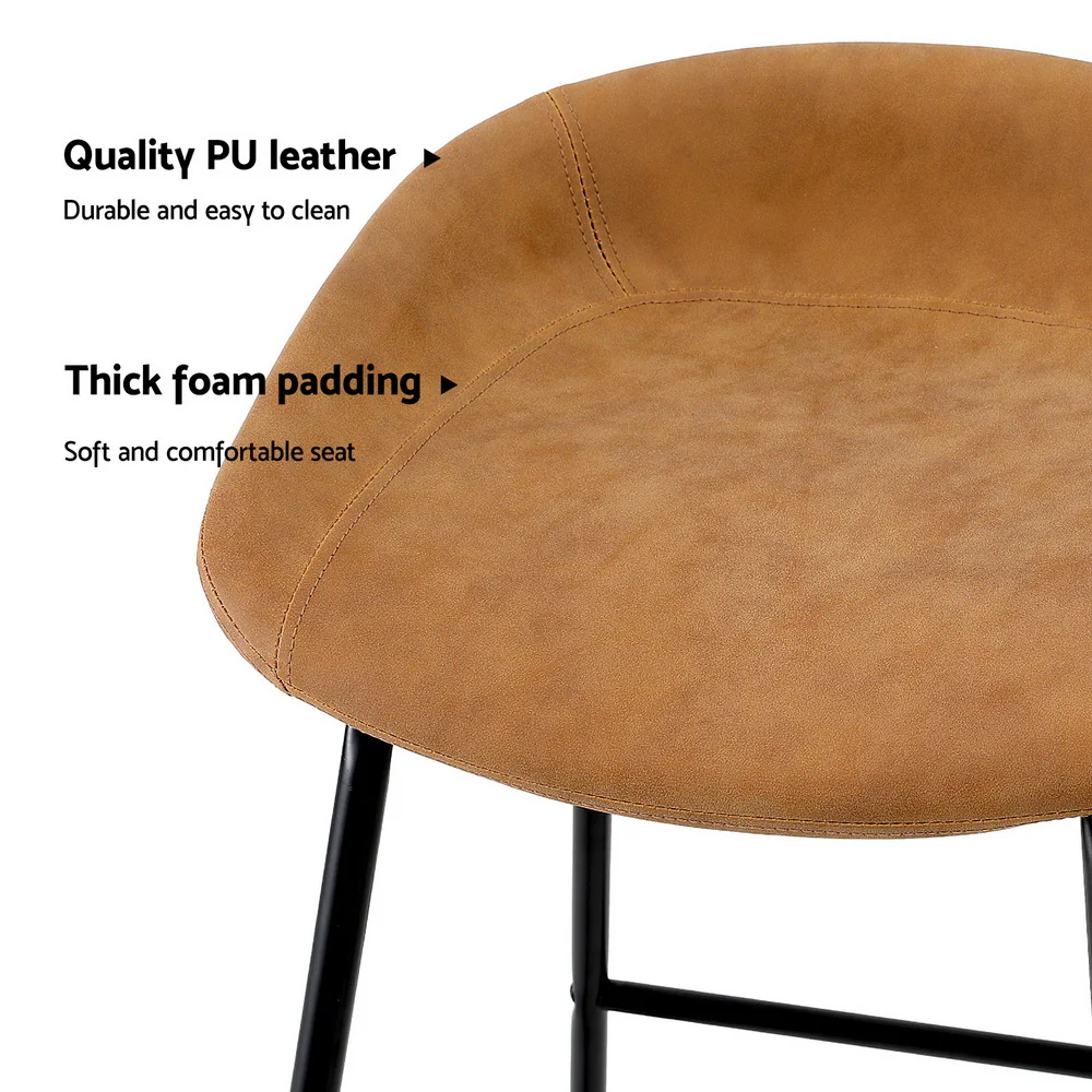 Artiss 4x Bar Stools Kitchen Dining Chairs Counter Stool PU Leather Metal Brown - Image 7