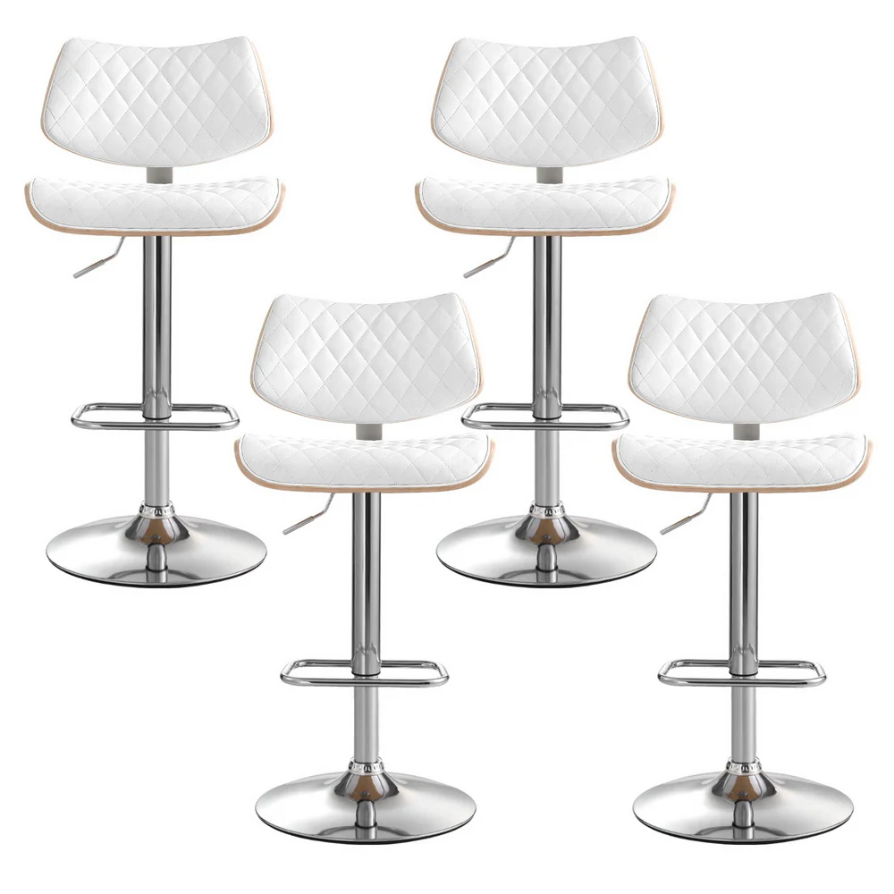 Artiss 4x Bar Stools Kitchen Dining Chairs Gas Lift Stool Wooden Leather White - Image 4