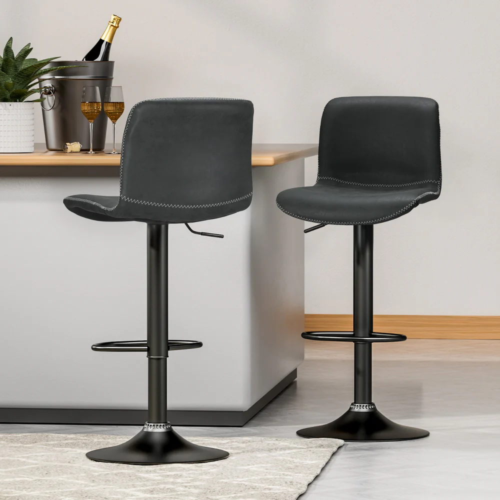 Artiss 4x Bar Stools Kitchen Swivel Gas Lift Chairs Black - Image 2