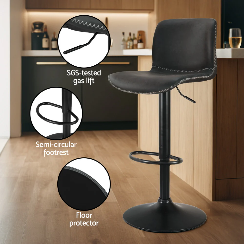 Artiss 4x Bar Stools Kitchen Swivel Gas Lift Chairs Black - Image 6