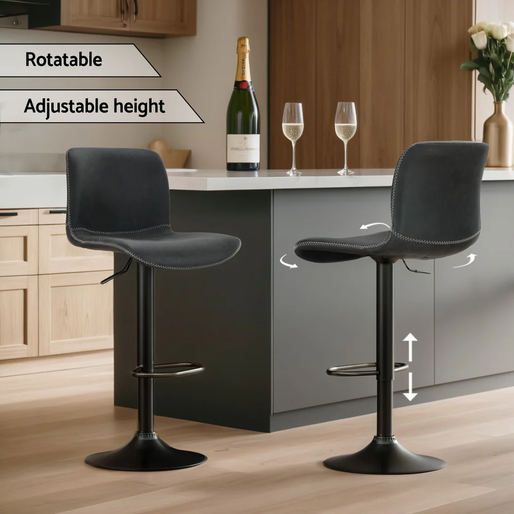 Artiss 4x Bar Stools Kitchen Swivel Gas Lift Chairs Black - Image 7
