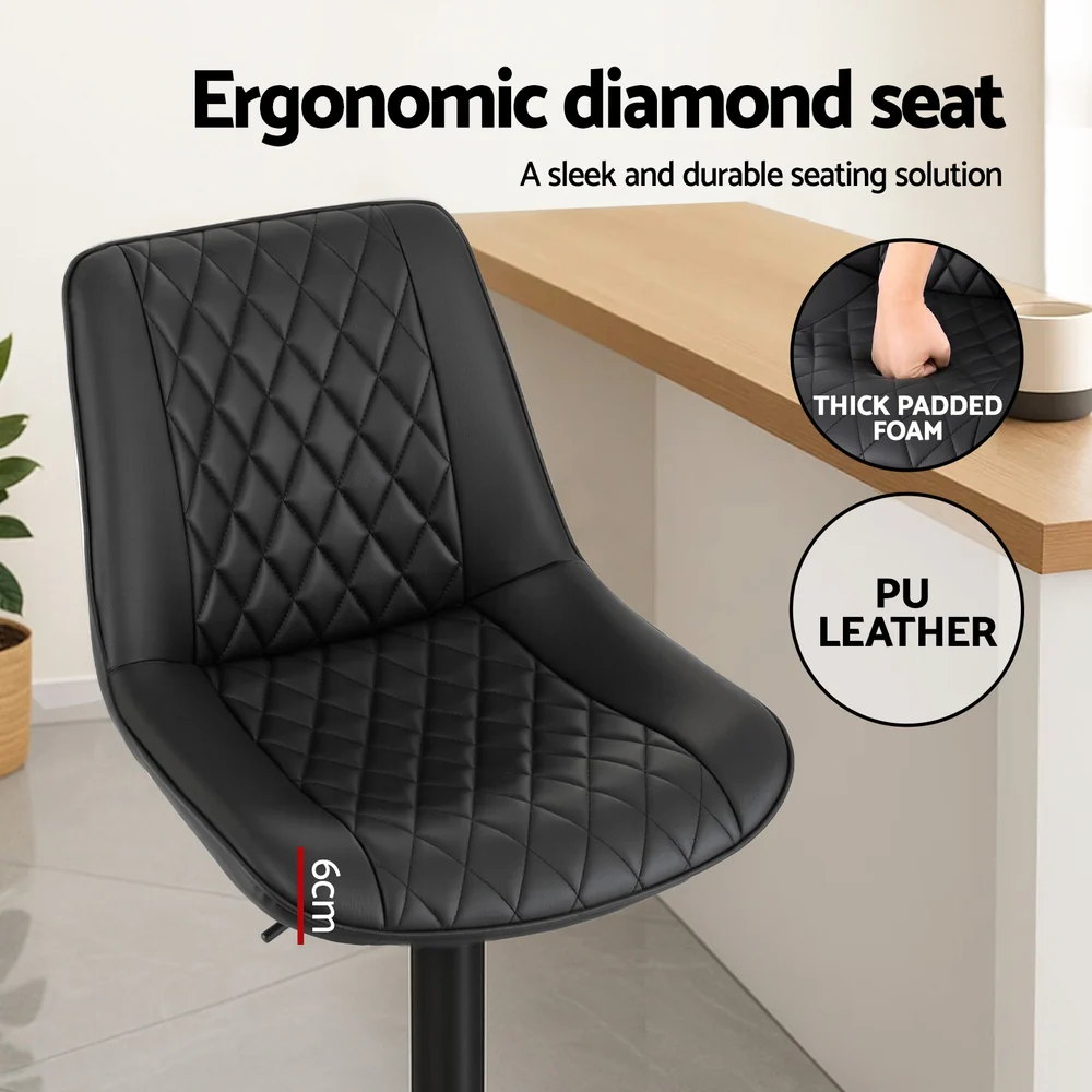 Artiss 4x Bar Stools Kitchen Swivel Gas Lift Counter Chair Diamond Leather Black - Image 5