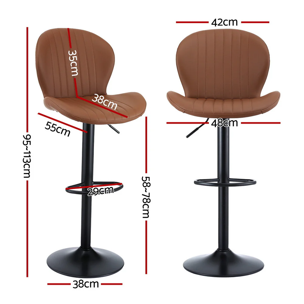 Artiss 4x Bar Stools Kitchen Swivel Gas Lift Counter Chair Shell Leather Brown - Image 2