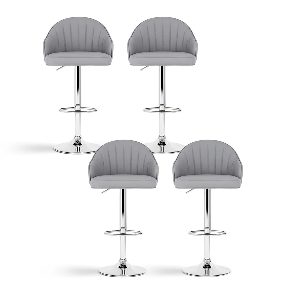 Artiss 4x Bar Stools Kitchen Swivel Gas Lift Counter Chair Shell Leather Grey - Image 3