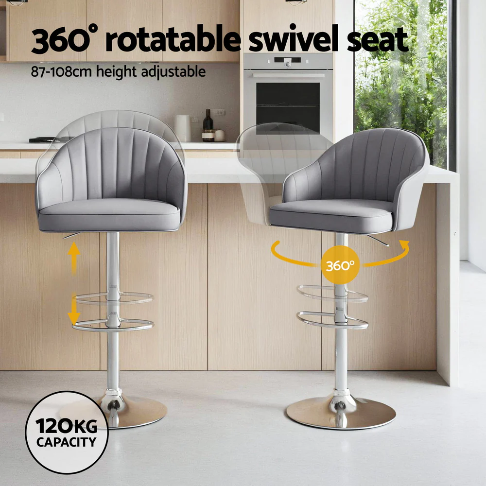 Artiss 4x Bar Stools Kitchen Swivel Gas Lift Counter Chair Shell Leather Grey - Image 4