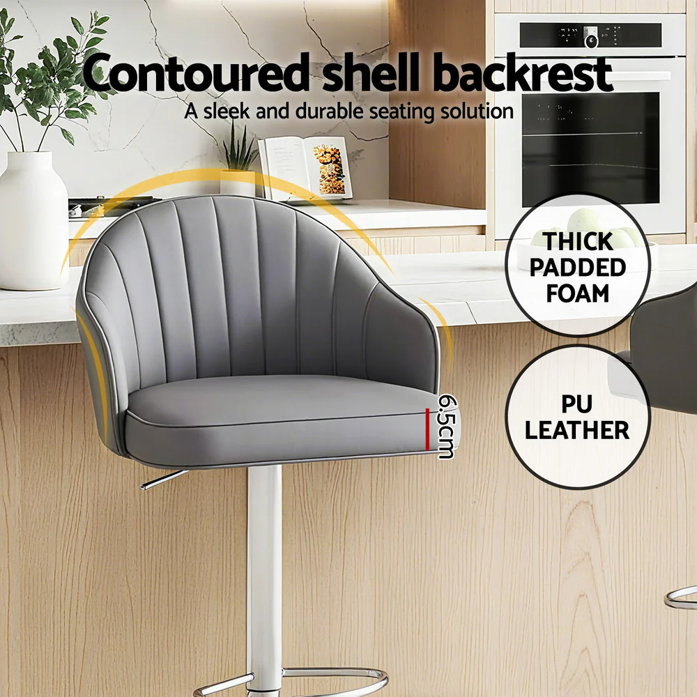 Artiss 4x Bar Stools Kitchen Swivel Gas Lift Counter Chair Shell Leather Grey - Image 5