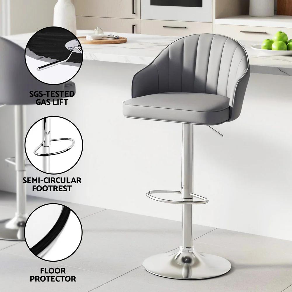 Artiss 4x Bar Stools Kitchen Swivel Gas Lift Counter Chair Shell Leather Grey - Image 6