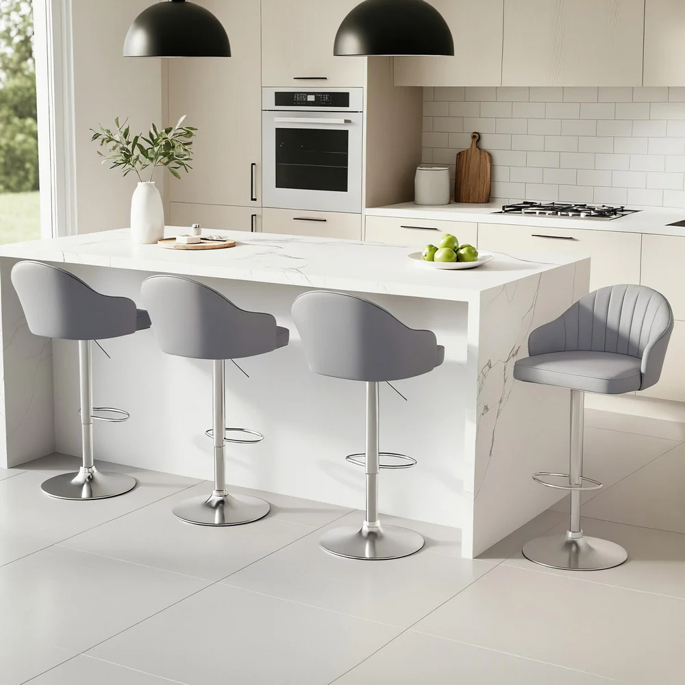 Artiss 4x Bar Stools Kitchen Swivel Gas Lift Counter Chair Shell Leather Grey - Image 7